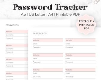 editable password tracker, password manager, login to my account, login and password tracker, printable password, password list, planner
