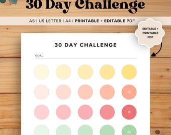 30 Day Challenge,Fitness Challenge,Printable Journal, Colorful Habit Tracker,Savings Game, templatefillable,Gym Log,Weight Loss,Goal Tracker
