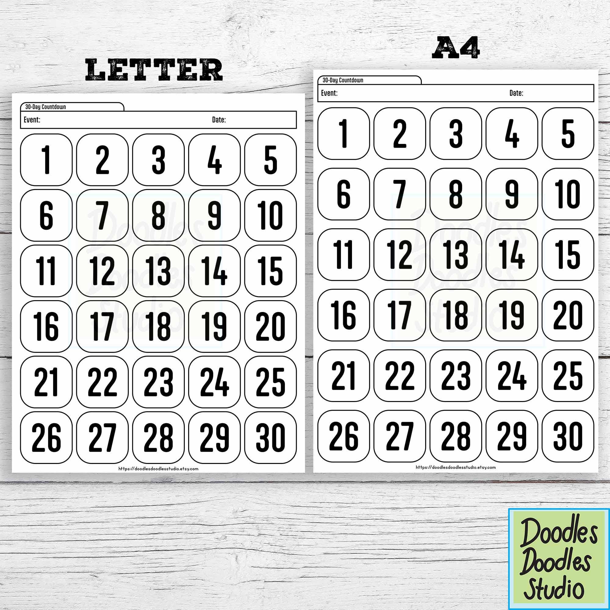 Countdown Tracker Printable, 30-120 Day Calendar (PDF) - Etsy