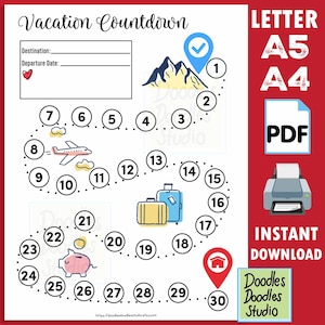 30 Tage Urlaubs-Countdown-Kalender, Winter Ski Urlaub (PDF)