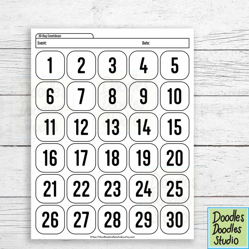 Countdown Tracker Printable, 30-120 Day Calendar (PDF) - Etsy