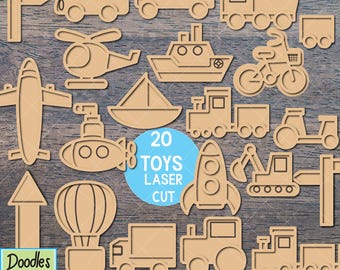 Voertuigen Sensory Bin Toys SVG-bundel, Glowforge lasergesneden bestand (digitale download)
