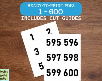Numbers 1 - 600 Ready to Print PDFs (Digital Download)