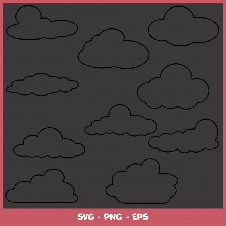 Cloud Outline SVG, White Clouds Png, Fluffy Clouds PNG, Clouds Bundle ...