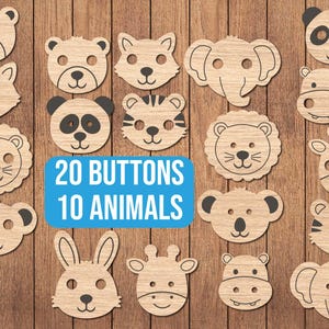 Animal Face Crochet Buttons SVG | Laser Cut Wood Acrylic Template (Digital Download)