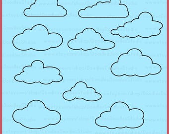 Cloud Outline SVG, White Clouds Png, Fluffy Clouds PNG, Clouds Bundle ...
