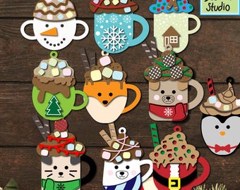 Weihnachten Hot Cocoa Tier Ornament Schnittdateien (svg, pdf, png, eps, dxf)