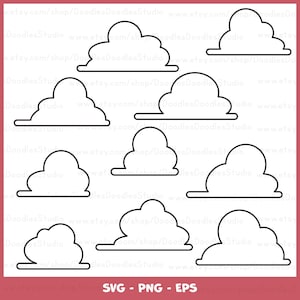 Toy Story Cloud Outline SVG, White Clouds png, Fluffy Clouds PNG, Clouds Bundle SVG, Nursery Clouds, Cut Files Silhouette, Cricut