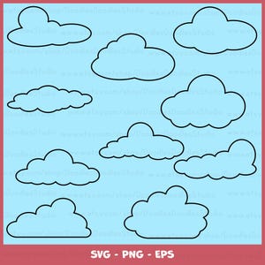 Cloud Outline SVG, White Clouds png, Fluffy Clouds PNG, Clouds Bundle SVG, Cute Clouds, Clouds Clip Art, Cut Files Silhouette, Cricut