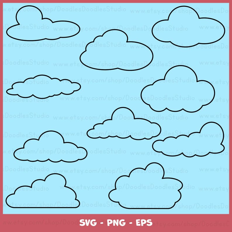 Cloud Outline SVG, White Clouds Png, Fluffy Clouds PNG, Clouds Bundle ...