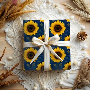 Sunflower Wrapping Paper, Floral Gift Wrap, Bright Yellow Design, Birthday Present Packaging, Holiday Gift Decor, Party Supply