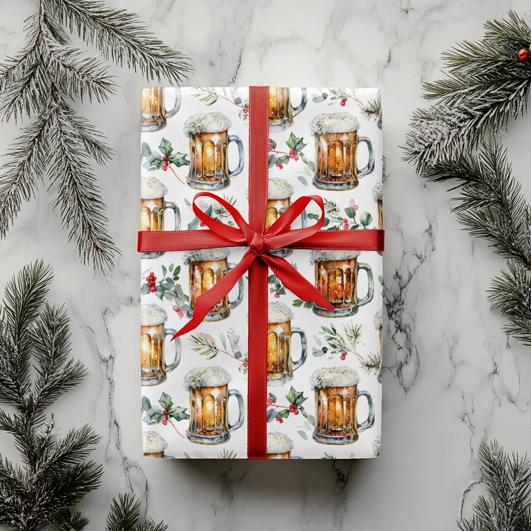 Christmas Beer Mug Wrapping Paper, Festive Gift Wrap Papers for ...