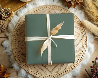 Dark Sage Wrapping Paper: Minimalist Gift Wrap, Matte or Glossy