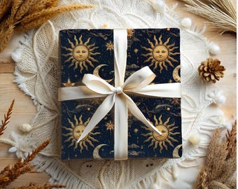 Celestial Sun Moon Stars Astronomy Space Design Gift Wrap Paper