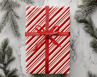 Candy Cane Stripes Christmas Gift Wrap, Festive Holiday Paper