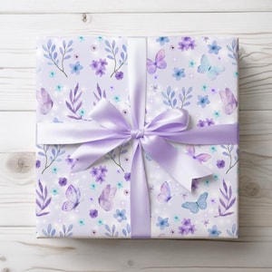 Whimsical Lavender Butterfly Wrapping Paper, Girl Baby Shower Gift Wrap