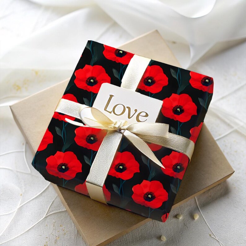 Vibrant Poppy Floral Wrapping Paper: 90gsm Fine Art Paper Bild 3