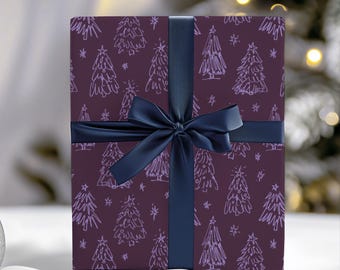Purple Christmas Tree Doodle Gift Wrapping Paper