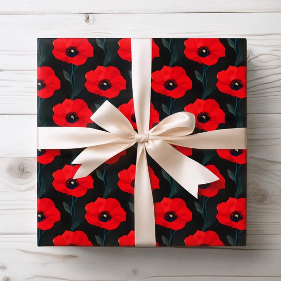 Vibrant Poppy Floral Wrapping Paper: 90gsm Fine Art Paper