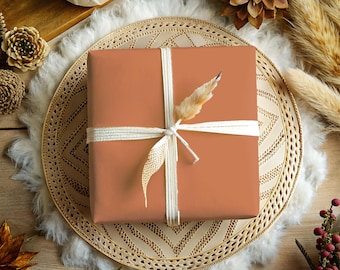 Terracotta Wrapping Paper: Solid Color Gift Wrap, Matte or Glossy Finish