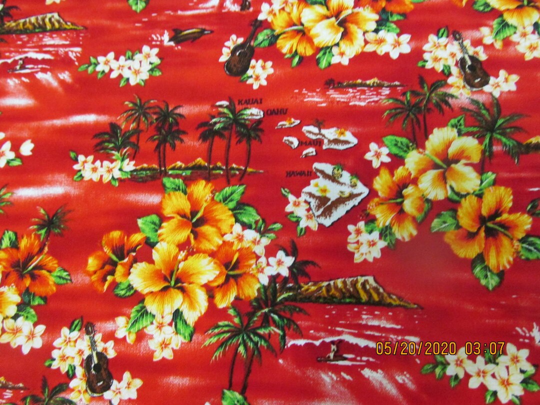 Marianne of Maui Hawaiian Quilting Fabric Red Tropical Scenes - Etsy