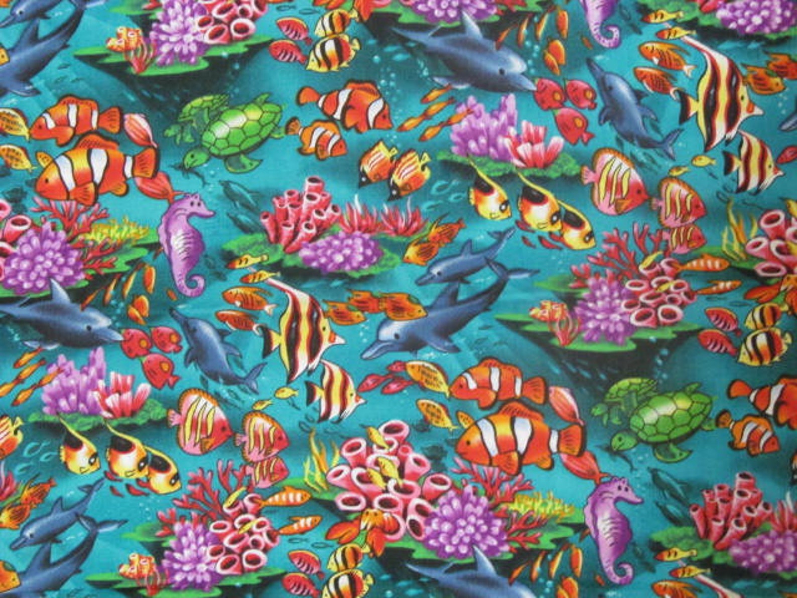 Hawaiian Quilting Fabric Bluegreen Aquatic Under the Sea From Marianne