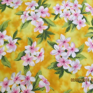 Marianne of Maui Hawaiian Quilting Fabric Yellow with Plumeria Clusters NEW ARRIVAL BOLT