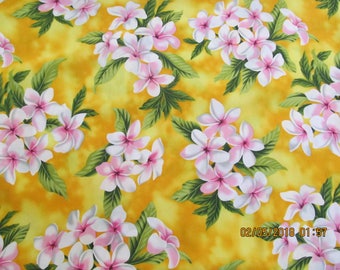 Marianne of Maui Hawaiian Quilting Fabric Yellow with Plumeria Clusters NEW ARRIVAL BOLT