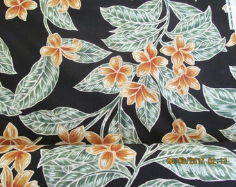 MARIANNE of MAUIHawaiian Quilting Fabric Black with Stylized Plumeria