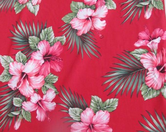 Marianne of Maui Hawaiian Quilting Fabric Red with Hibiscus