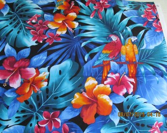 Marianne of Maui Hawaiian Quilting Fabric Bright Parrot Print