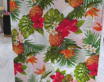 Marianne of Maui Hawaiian Quilting Fabric Large Pineapples with Florals on Blue-White