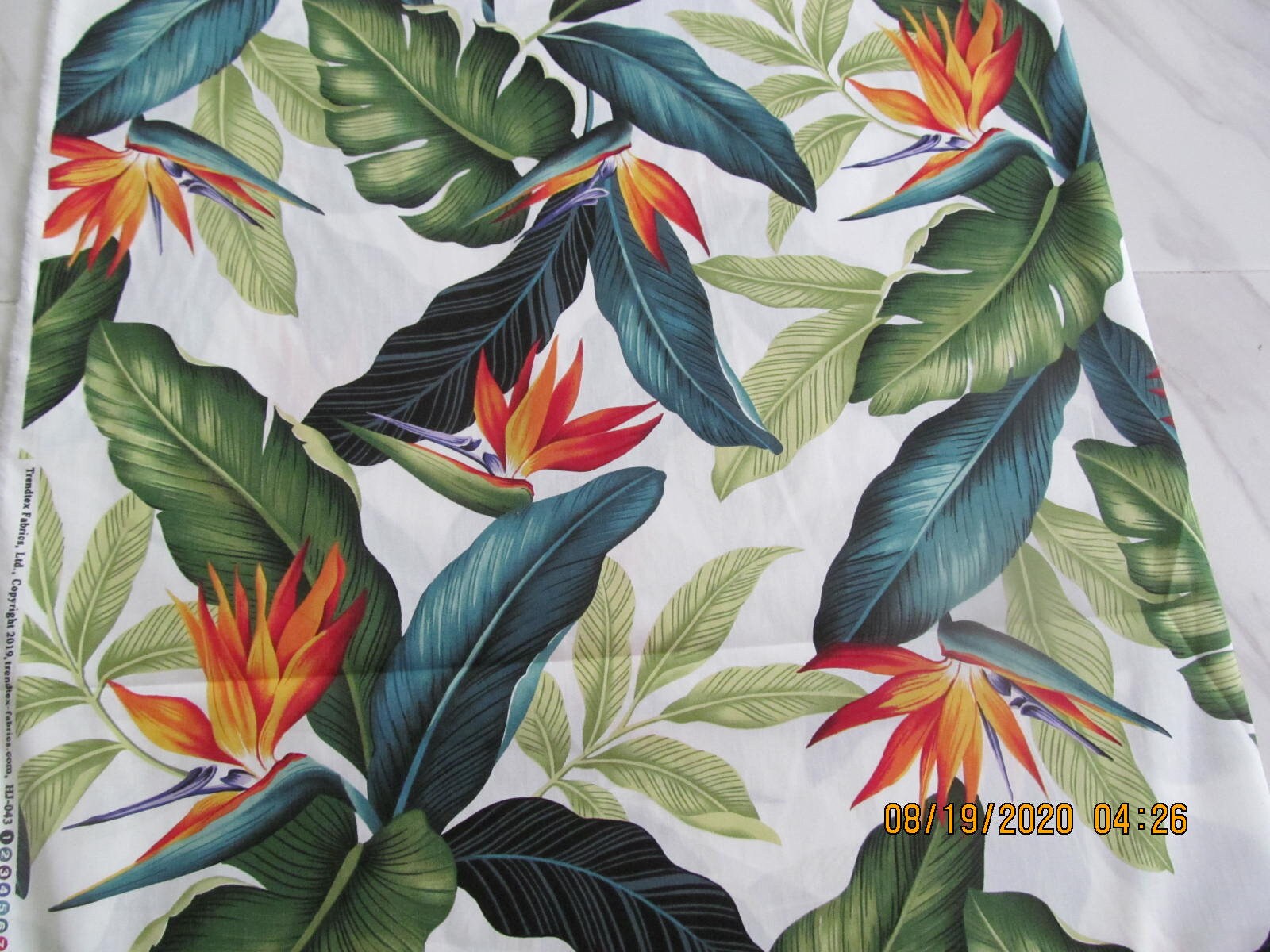 Marianne of Maui Hawaiian Quilting Fabric Bird of Paradise on White