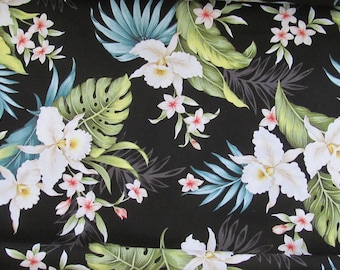 Marianne of Maui Hawaiian Quilting Fabric Orchid Print  on Black