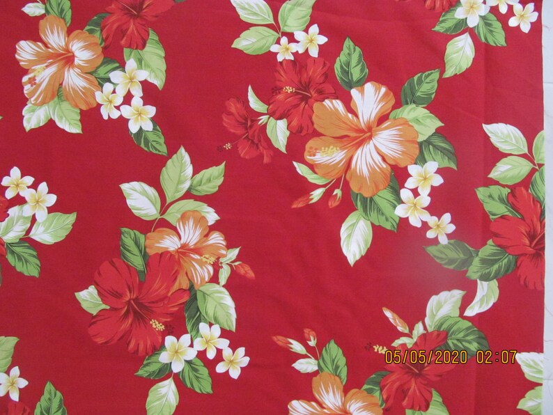 Marianne of Maui Hawaiian Quilting Fabric Pua Hibiscus on RED | Etsy