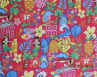 Marianne of Maui Hawaiian Quilting Fabric Hula Gals Pineapples, on this Red