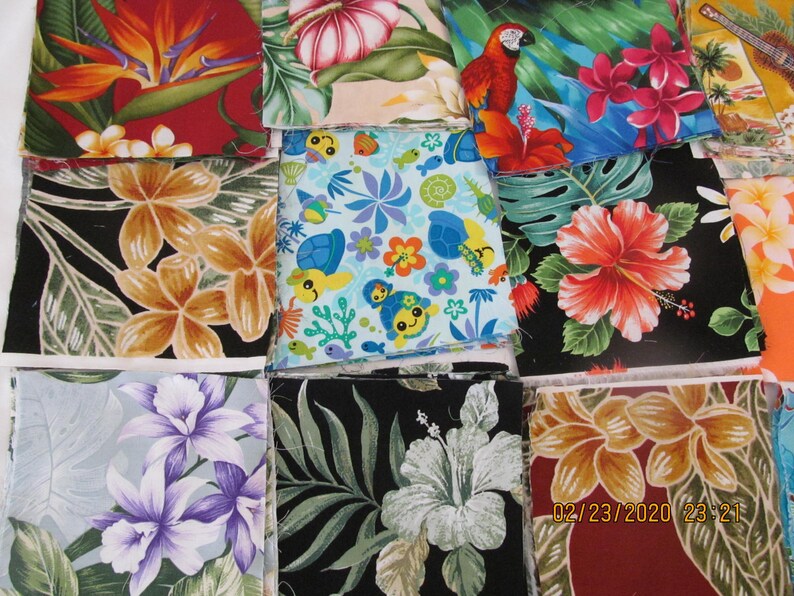 Hawaiian Quilting Fabric 200 Patches from Marianne of Maui Etsy