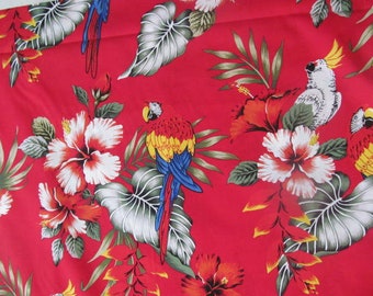 Hawaiian Quilting Fabric Vintage Red with Parrots