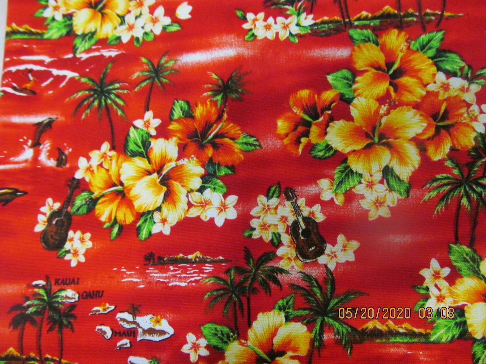Marianne of Maui Hawaiian Quilting Fabric Red Tropical Scenes CANVAS