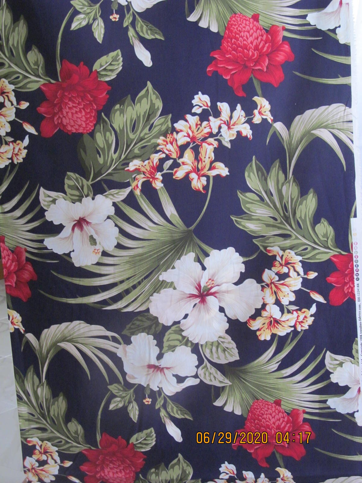Hawaiian Quilting Fabric Proteus and Hibiscus on Blue black from