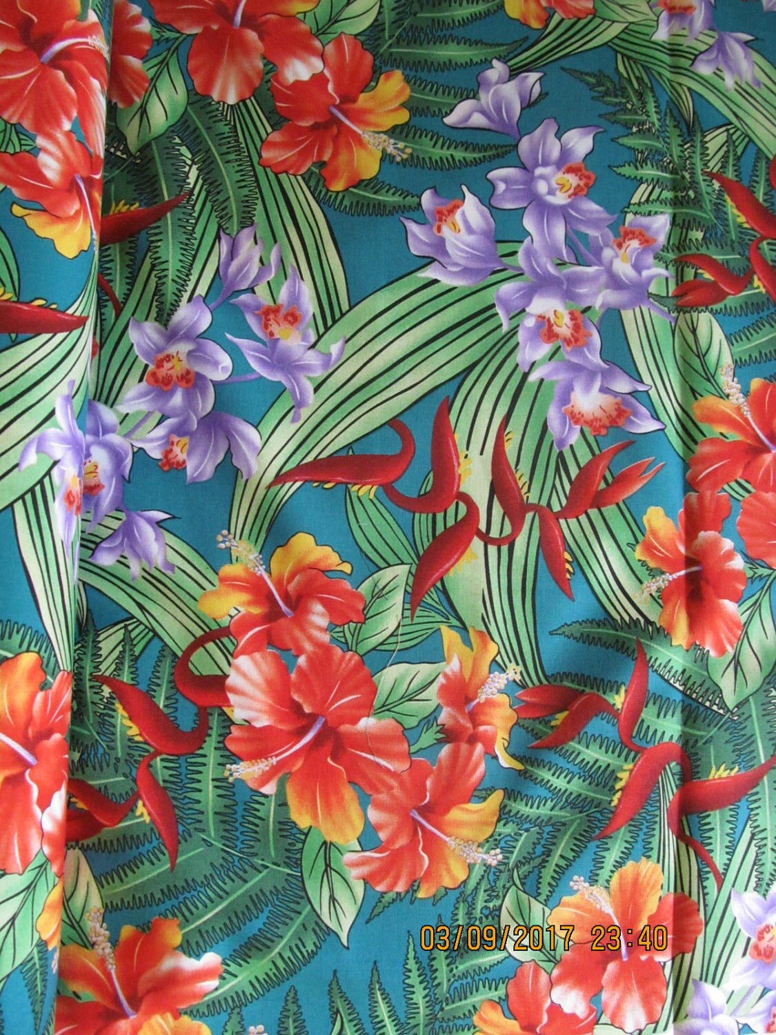 Hawaiian Quilting Fabric Coral Hibiscus and Orchids on Dark Etsy