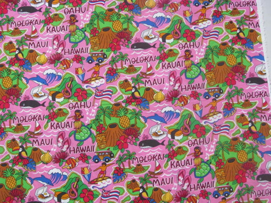 Marianne of Maui Hawaiian Quilting Fabric Juvenile Island Print PINK Etsy