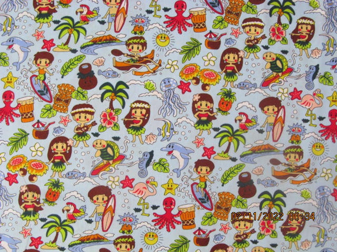 Marianne of Maui Hawaiian Quilting Fabric Juvenile Print , Small Kine