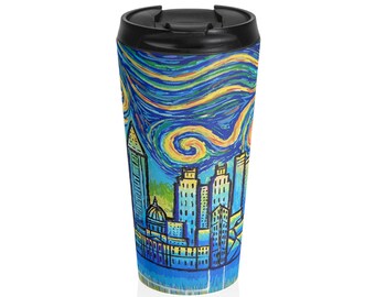 Roestvrijstalen reismok in Van Gogh-stijl Atlanta Skyline