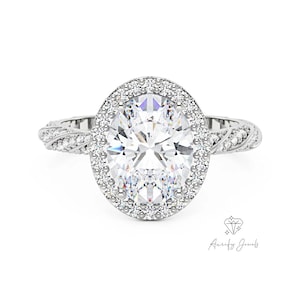 Oval Lab Diamond Engagement Ring – Halo, Twisted Pavé Band