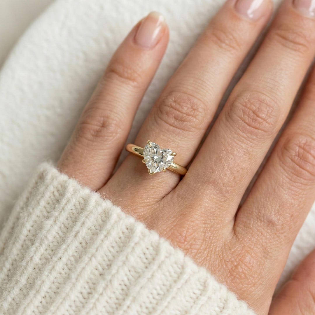 Heart Lab Diamond Solitaire Ring, Minimalist Promise Ring for Her ...