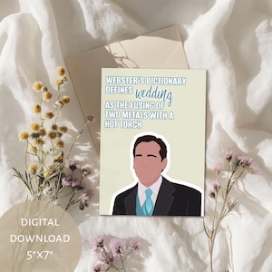 Cartão de casamento inspirado em The Office para imprimir, cartão engraçado, humor seco, para noivos, casamento de Phillis e Bob, discurso de Michael Scott