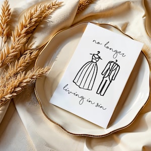 Wedding Card, No Longer Living in Sin,  Wedding Card, Unique Card Set, Engagement Celebration, Handmade Cards, Blank Inside, Elegant Design