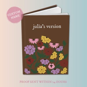 Custom Name Piano Flowers Hardcover Journal, Era Inspired, Lined Paper Diary, Floral Sketchbook, Journal Planner