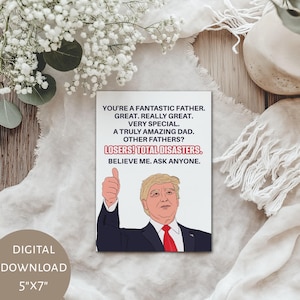 Fête des pères imprimable, carte inspirée d'atout drôle, pour papa, cadeau pour les papas, beau-père, humour de Donald Trump, cartes President USA, numérique